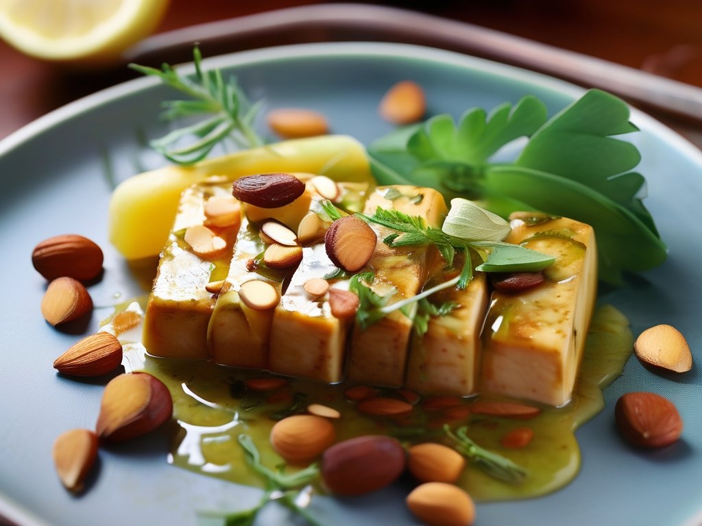 Receita de Tofu Marinado com Amêndoas e Limão Receita de Tofu Marinado com Amêndoas e Limão