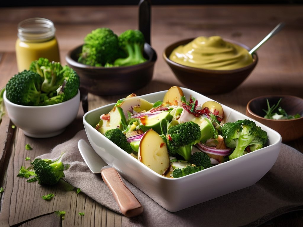Receita de Salada de Batata com Brócolis e Molho de Mostarda Receita de Salada de Batata com Brócolis e Molho de Mostarda