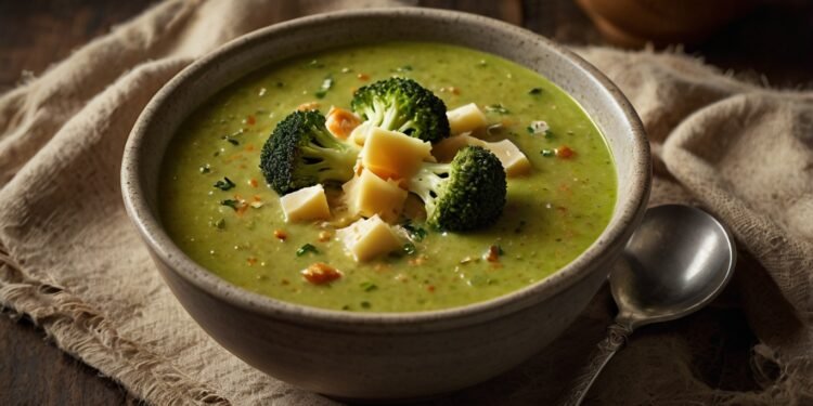 Sopa Vegana de Brócolis com Queijo Vegano