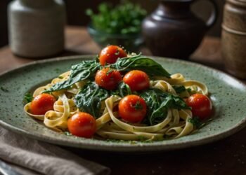 Tagliatelle Vegano com Molho de Tomates e Verduras