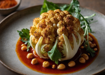 Couve-flor Assada Inteira com Glacê de Harissa e Purê de Feijão Branco